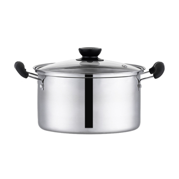 Oală din oțel inoxidabil cu pereți drepți, oală mică de supă cu două mâneri, stil american, înaltă, compatibilă cu inducția, diametrul 20 cm, capacitate 1,1–2 L, capac din sticlă temperată