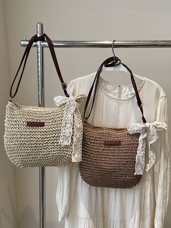 Ženska crossbody torba od pletene slame, velika kapacitet, novi stil, svestrana ljetna bucket torba za plažu i odmor