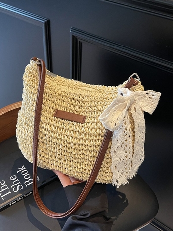 Ženska crossbody torba od pletene slame, velika kapacitet, novi stil, svestrana ljetna bucket torba za plažu i odmor