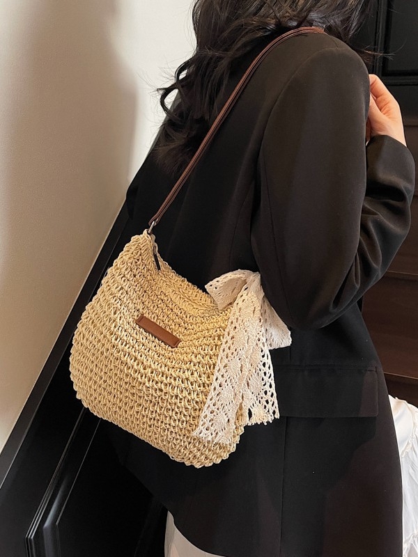 Ženska crossbody torba od pletene slame, velika kapacitet, novi stil, svestrana ljetna bucket torba za plažu i odmor