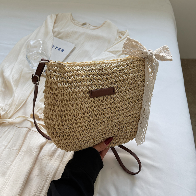 Ženska crossbody torba od pletene slame, velika kapacitet, novi stil, svestrana ljetna bucket torba za plažu i odmor