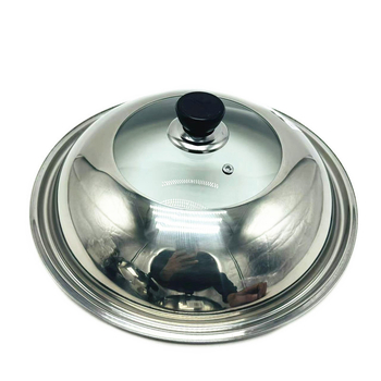 Capac pentru oală, din sticlă și oțel inoxidabil, nemagnetic, 32–36 cm, cu mâner din oțel