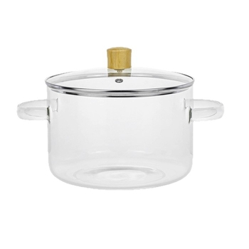 Oală de supă din sticlă borosilicat, 3,5 L, transparentă și rezistentă la căldură, potrivită pentru flacără deschisă, oală de supă din sticlă cu capac din lemn