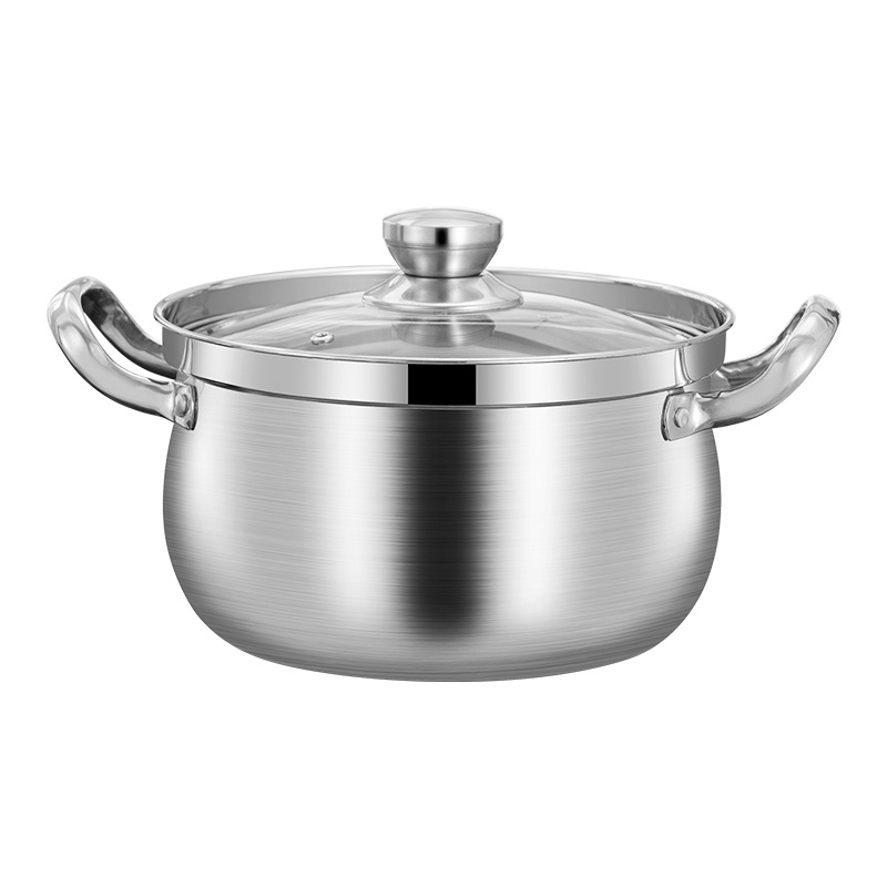 Oală de supă din oțel inoxidabil întărit, cu mâneri duble, anti-vărsare, oală pentru tăiței, pentru uz casnic, diametrul 22–26 cm, capacitate 3,1–4 L