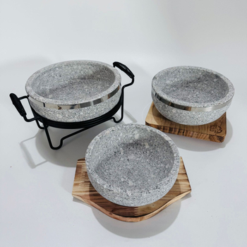 Vas din piatră pentru bibimbap cu placă din rocă vulcanică rezistentă la fisuri