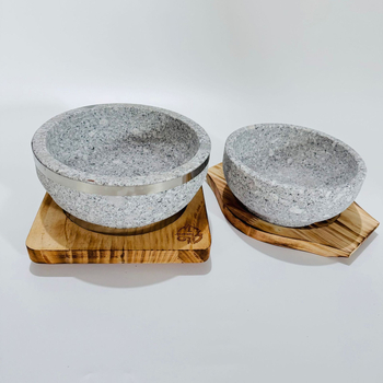 Vas din piatră pentru bibimbap cu placă din rocă vulcanică rezistentă la fisuri