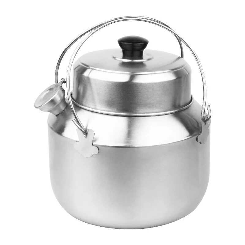 Oală Chaoshan în stil vechi pentru baie în apă, exterior din oțel inoxidabil și interior ceramic, oală portabilă multifuncțională pentru supă pentru casă și exterior