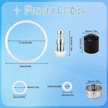 Set de 6 piese pentru oală electrică sub presiune, dimensiune 5–6 L: supapă plutitoare, inel de etanșare, supapă de ventilație, set dopuri din plasă