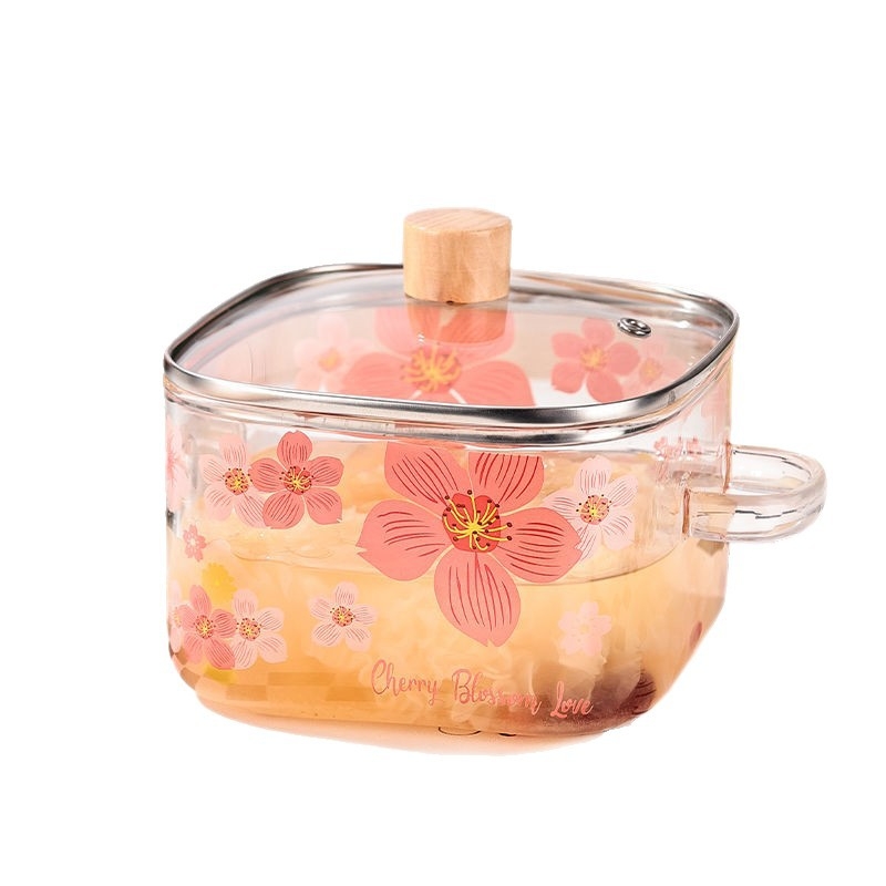 Oală din borosilicat cu două mânere, pentru plită electrică ceramică, ideală pentru noodles instant și supă, pătrată, rezistentă la temperaturi înalte
