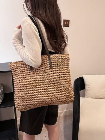 Boho pletena tote torba, velika kapaciteta, za rame ili crossbody