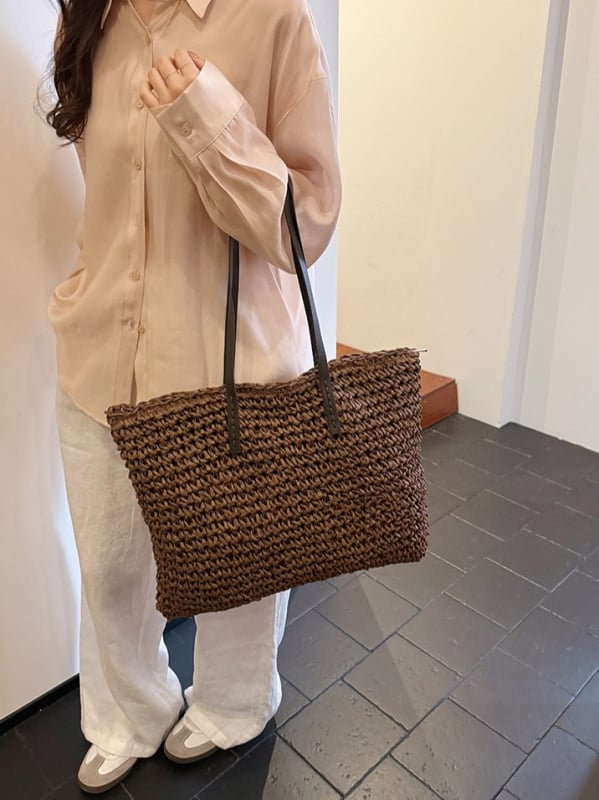 Boho pletena tote torba, velika kapaciteta, za rame ili crossbody