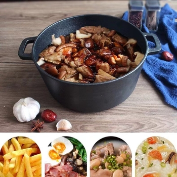 Oală din fontă pentru uz casnic, 26 cm, cu două mânere, multifuncțională pentru prăjit, fierbere și supe, fără acoperire