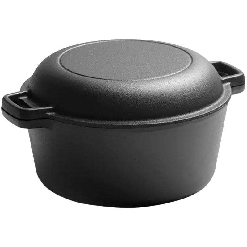 Oală din fontă pentru uz casnic, 26 cm, cu două mânere, multifuncțională pentru prăjit, fierbere și supe, fără acoperire