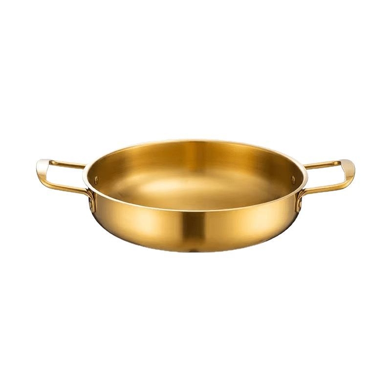 Oală de supă din oțel inoxidabil, stil coreean, cu mâneri duble, fund plat, oală individuală pentru noodles și fructe de mare (1.1–2 L)