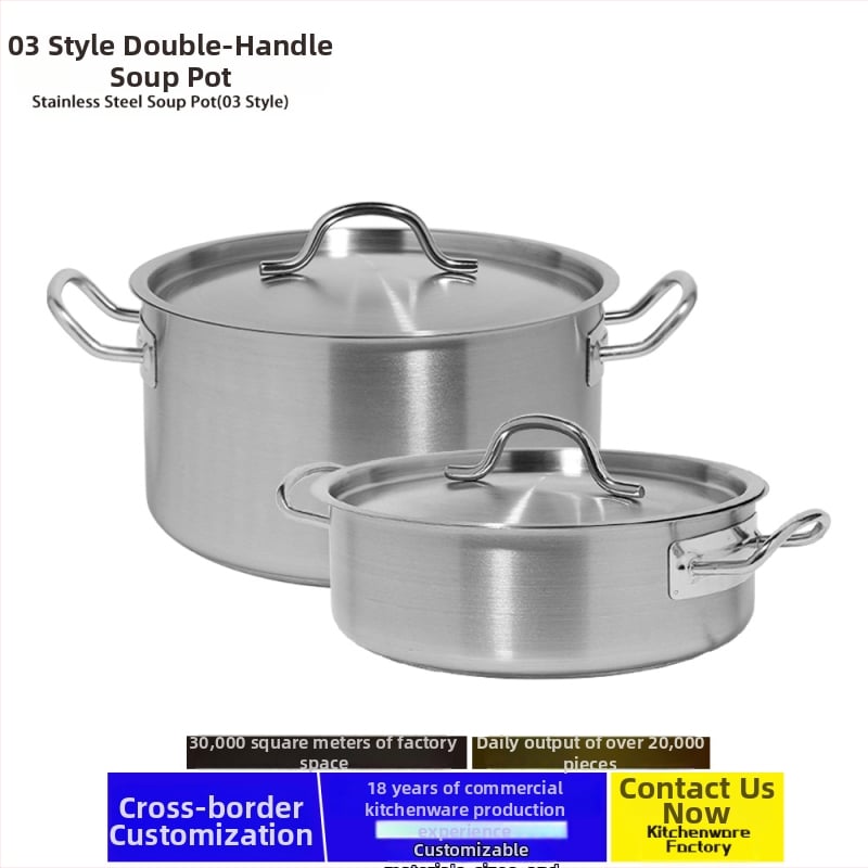 Oală de supă din oțel inoxidabil, cu două mânere, compatibilă cu plita cu inducție, capacitate 5 L sau mai mult