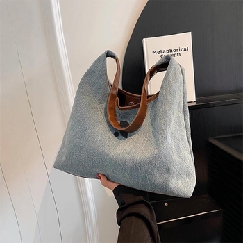 Restandrecreation Retro denim torba za ramena, velika kapaciteta, tote bucket stil za žene