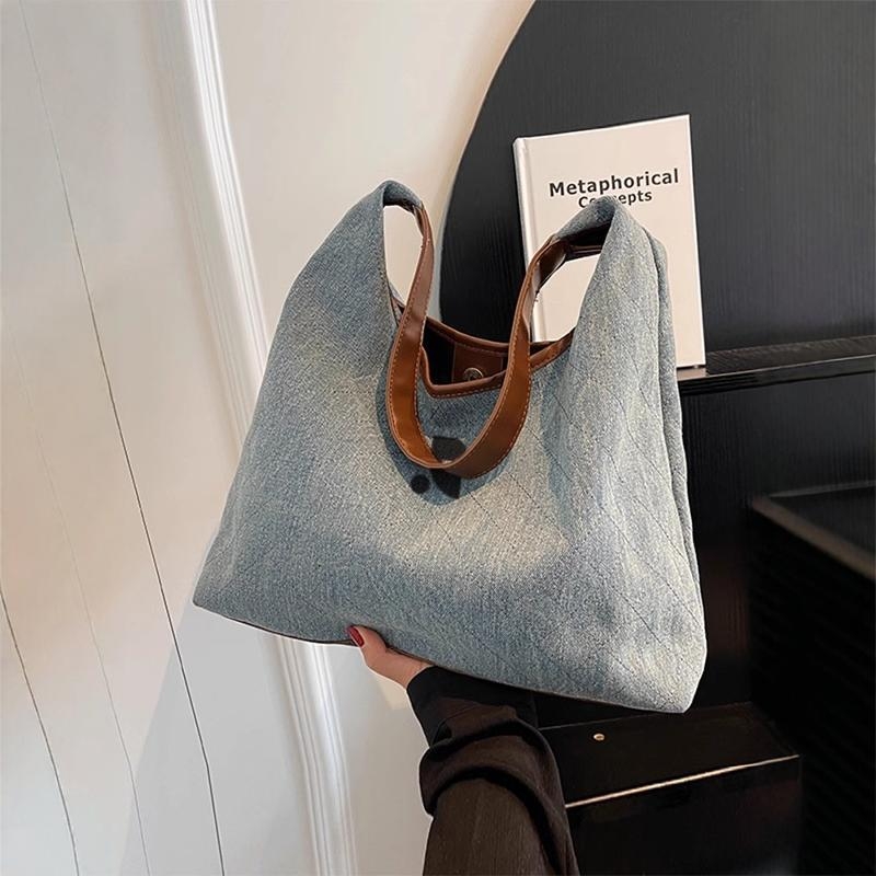 Restandrecreation Retro denim torba za ramena, velika kapaciteta, tote bucket stil za žene