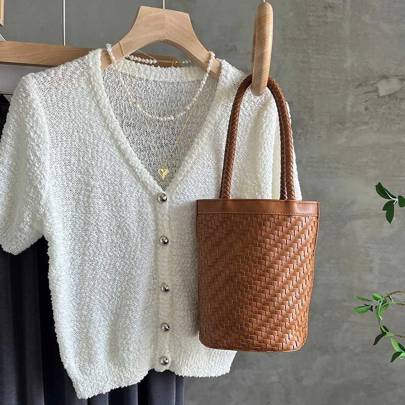 Ručna PU torba, ljetni bucket tote stil, mala torba za rame, u francuskom stilu