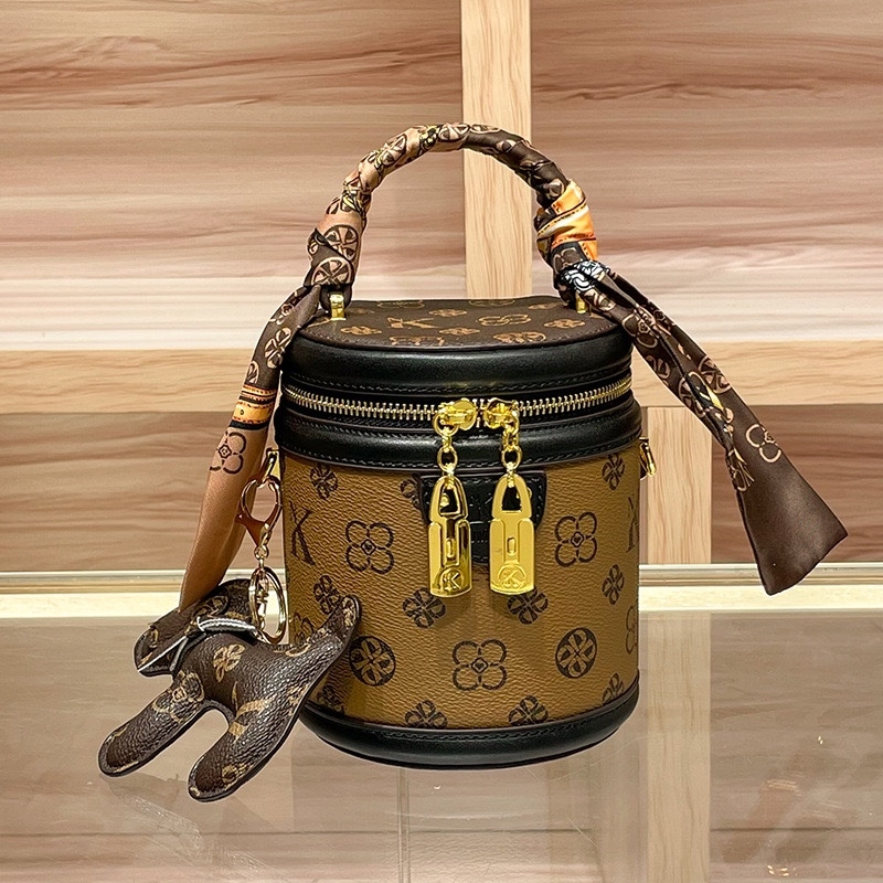Bucket bag od prave kože za žene s kontrastnim printsom, novi model 2025, mala torba za rame i crossbody