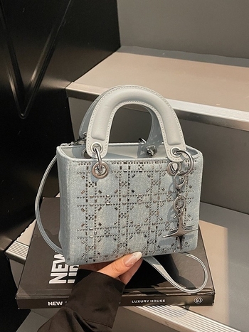 Shi yinman denim torba s kristalima, mala veličina, crossbody torba, proljeće 2025, gradski minimalistički stil