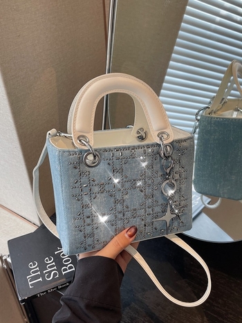 Shi yinman denim torba s kristalima, mala veličina, crossbody torba, proljeće 2025, gradski minimalistički stil