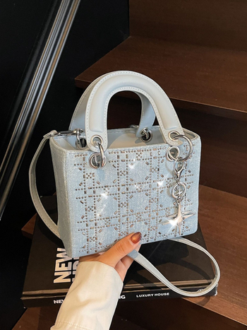 Shi yinman denim torba s kristalima, mala veličina, crossbody torba, proljeće 2025, gradski minimalistički stil