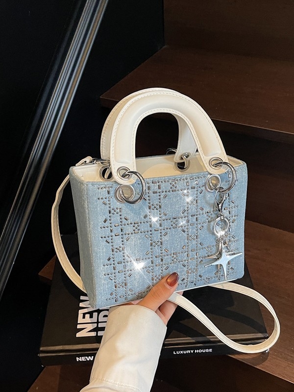Shi yinman denim torba s kristalima, mala veličina, crossbody torba, proljeće 2025, gradski minimalistički stil