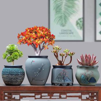 Ghiveci ceramic pentru suculente, retro, creativ și unic — suport de birou