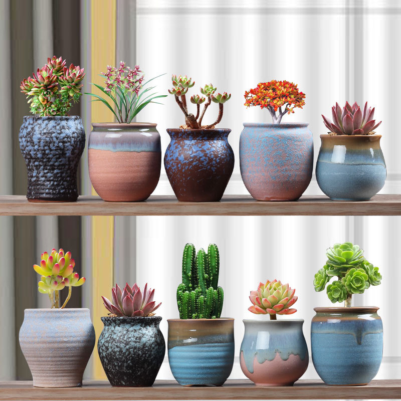 Ghiveci ceramic pentru suculente, retro, creativ și unic — suport de birou