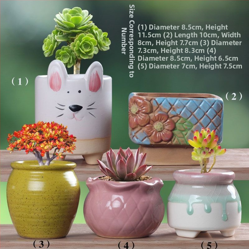 Ghiveci ceramic pentru suculente, retro, creativ și unic — suport de birou