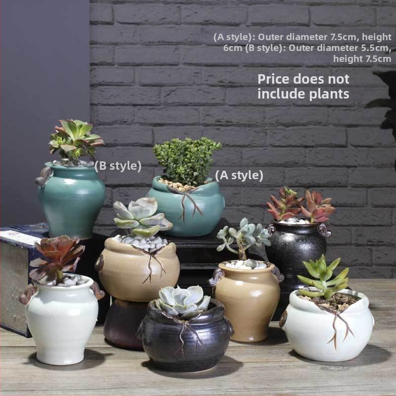 Ghiveci ceramic pentru suculente, retro, creativ și unic — suport de birou