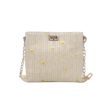 Ženska torba od slame u boho stilu, crossbody, plažna torba s čipom i izvezenim traktinčicama, bucket bag