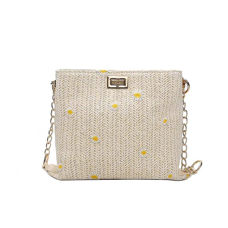 Ženska torba od slame u boho stilu, crossbody, plažna torba s čipom i izvezenim traktinčicama, bucket bag