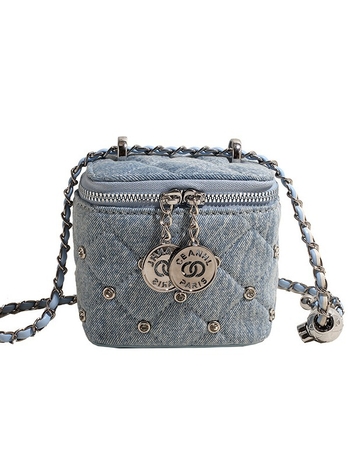 Ženska denim box torba s lančanim remenom, dijamantno šivana