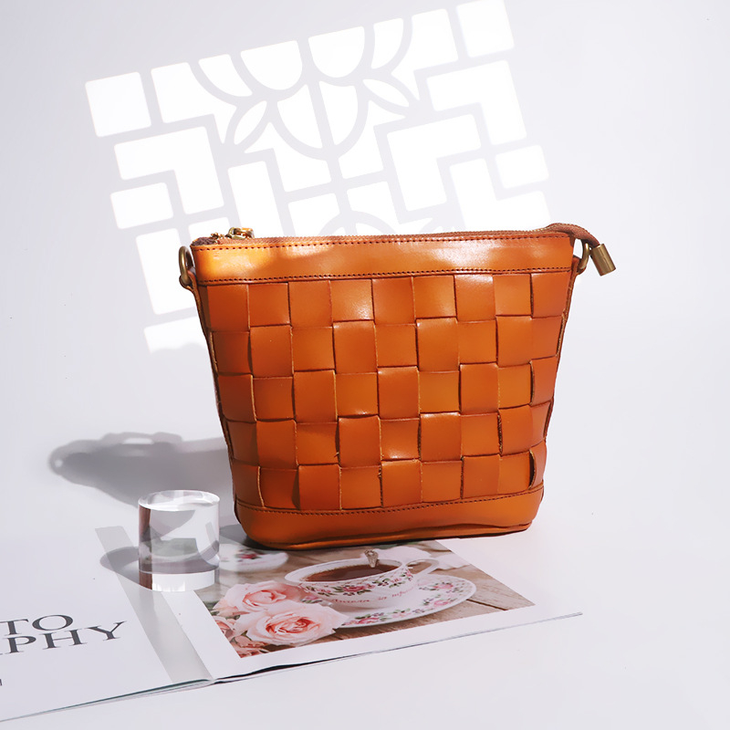 Nova retro pletena crossbody torba od prave kože s biljnim taninom, ručno izrađena torba u obliku kofera, velika kapaciteta, ženska torba