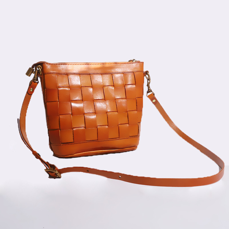 Nova retro pletena crossbody torba od prave kože s biljnim taninom, ručno izrađena torba u obliku kofera, velika kapaciteta, ženska torba