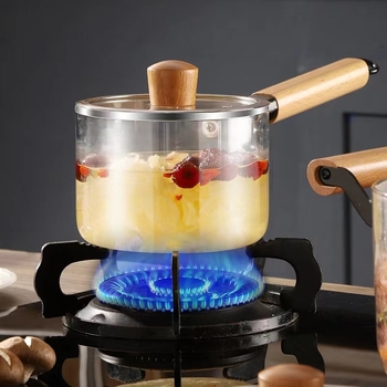 Oală de supă din sticlă borosilicată, cu mâner unic, transparentă și rezistentă la temperaturi pentru plita electrică cu ceramică, 1,1–2 l