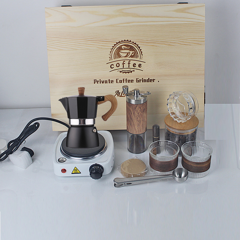 Set cadou cu ibric moka italian pentru prepararea espresso, accesorii cafea, cadou de afaceri pentru uz casnic