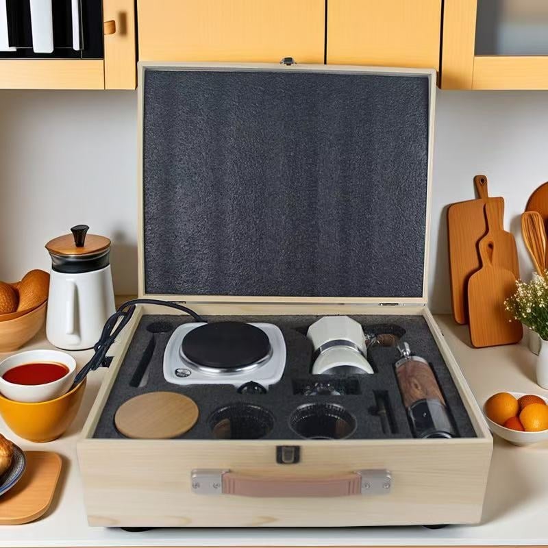 Set cadou cu ibric moka italian pentru prepararea espresso, accesorii cafea, cadou de afaceri pentru uz casnic