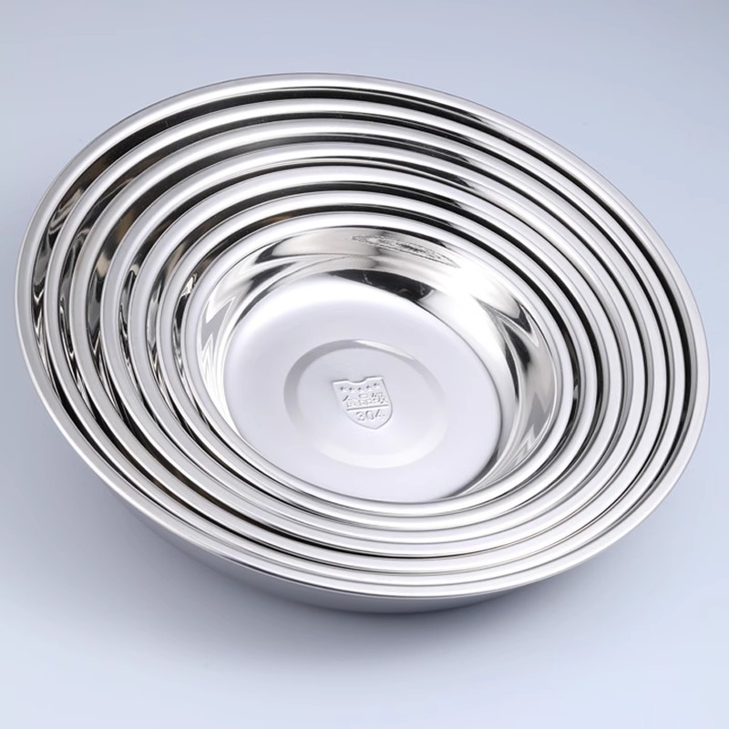 Farfurie rotundă din oțel inoxidabil 304, plată și ușor adâncă, de calitate alimentară, farfurie pentru salată și grătar