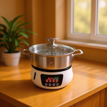 Oală electrică de abur multifuncțională, cu putere reglabilă, 3–4 L, din oțel inox, pentru fructe de mare, supă și gătit