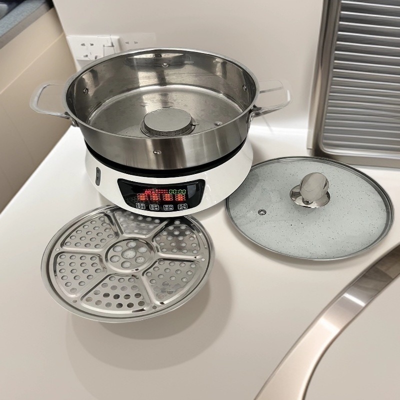 Oală electrică de abur multifuncțională, cu putere reglabilă, 3–4 L, din oțel inox, pentru fructe de mare, supă și gătit