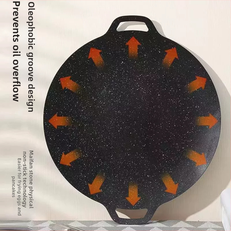 Tigaie-grill cu piatră Maifan pentru camping în aer liber, tigălie din fontă, compatibilă cu plite cu inducție și aragaz cu gaz