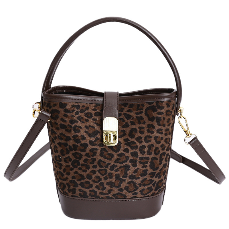 Bucket torba s leopardim uzorkom i mat završnom površinom, za žene, novi model 2025, retro stil za svakodnevnu upotrebu, na rame ili crossbody