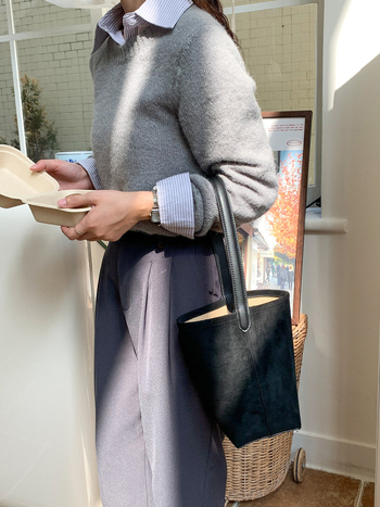Jesenja minimalistička suede bucket torba, korejskog stila, velika kapaciteta za žene