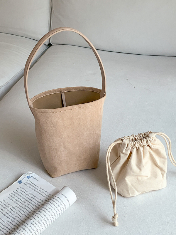 Jesenja minimalistička suede bucket torba, korejskog stila, velika kapaciteta za žene