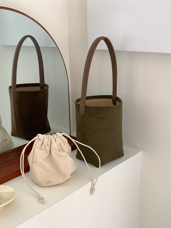 Jesenja minimalistička suede bucket torba, korejskog stila, velika kapaciteta za žene