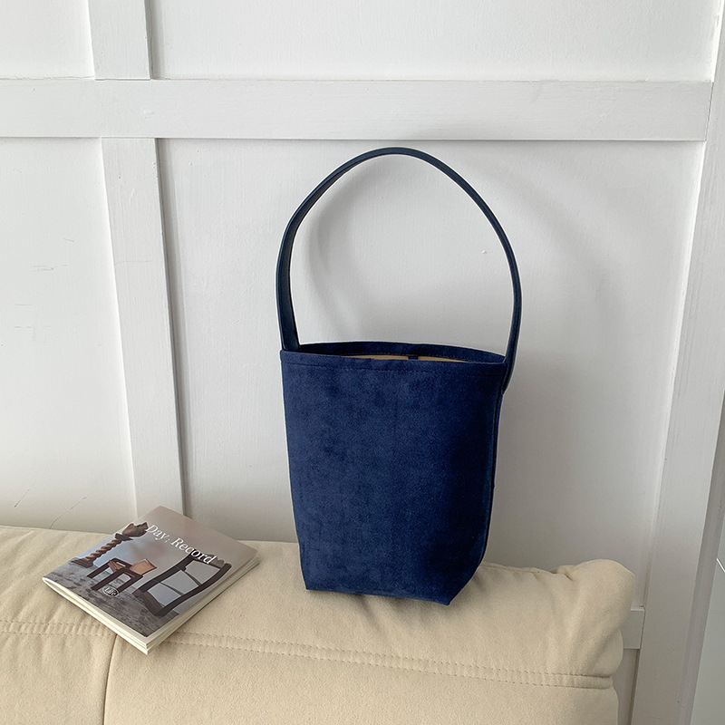 Jesenja minimalistička suede bucket torba, korejskog stila, velika kapaciteta za žene