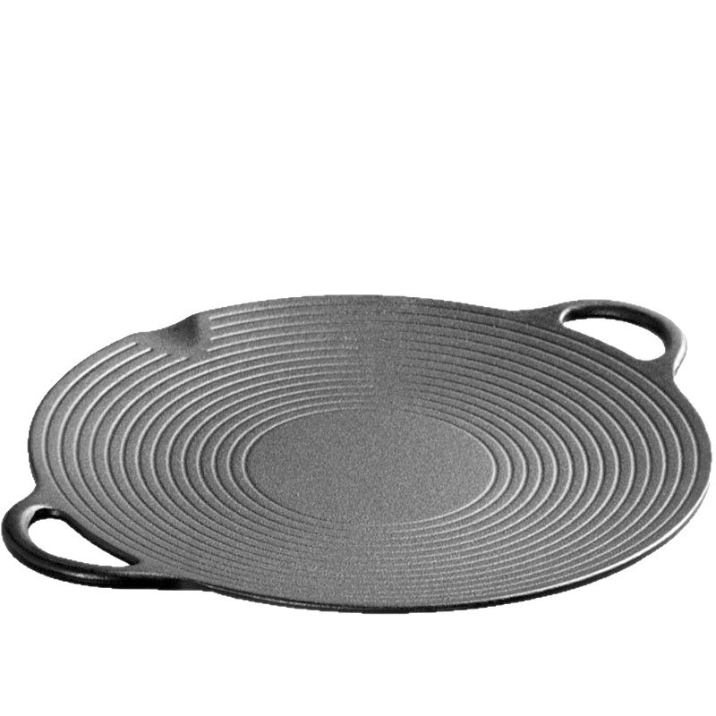 Grill din fontă neacoperit, cu mânere duble filetate, suprafață concavă pentru carne, pentru barbecue în stil coreean, în aer liber