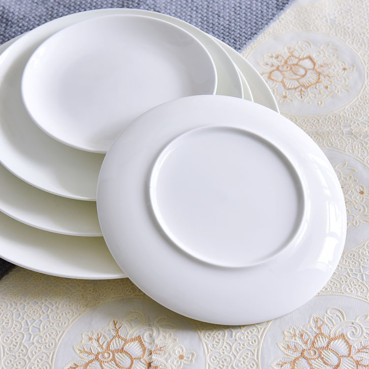 Farfurie albă din porțelan cu os – stil occidental, pentru uz casnic, farfurie plată pentru steak, salate și feluri reci, finisaj Moonlight, logo personalizabil